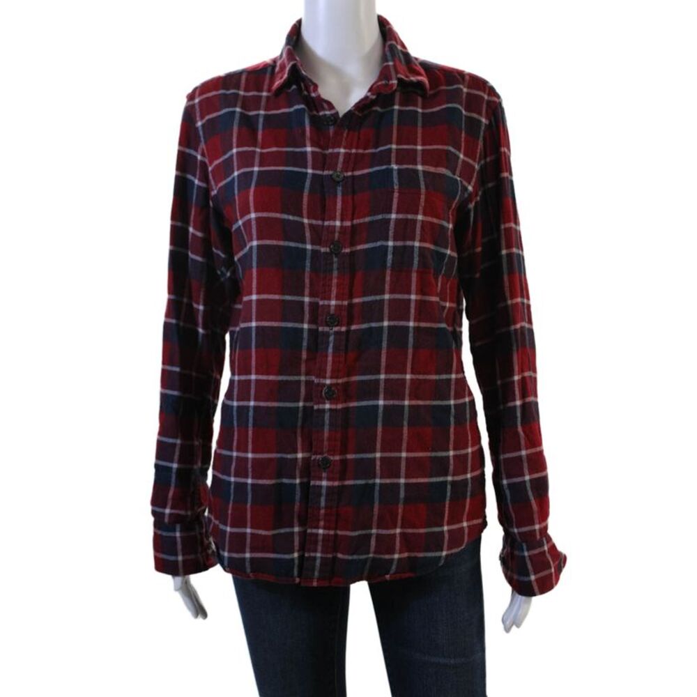 Sojara Womens Red Plaid Collared Button Up Top Long Sleeve Cotton Size S